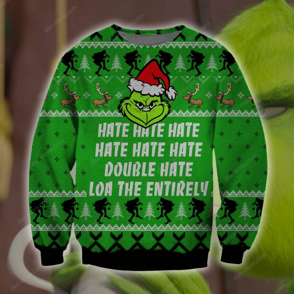 Grinch Hate Hate Hate Knitting Pattern 3D Print Ugly Christmas Sweatshirt
