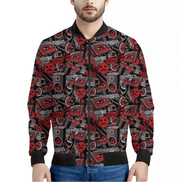 Grunge Graffiti Pattern Print Bomber Jacket