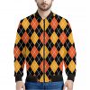 Halloween Black And Orange Argyle Print Bomber Jacket