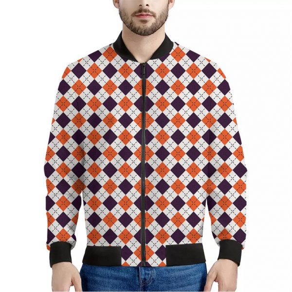 Halloween Checked Pattern Print Bomber Jacket