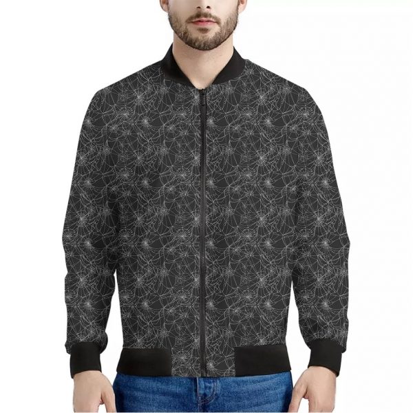 Halloween Cobweb Pattern Print Bomber Jacket