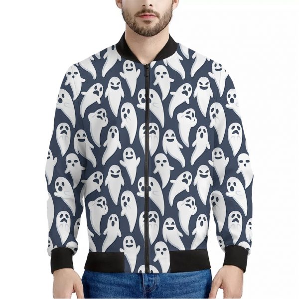 Halloween Ghost Pattern Print Bomber Jacket