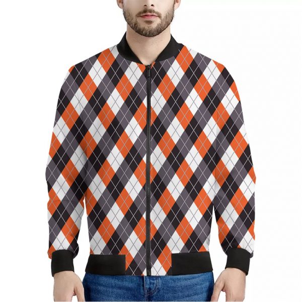 Halloween Party Argyle Pattern Print Bomber Jacket