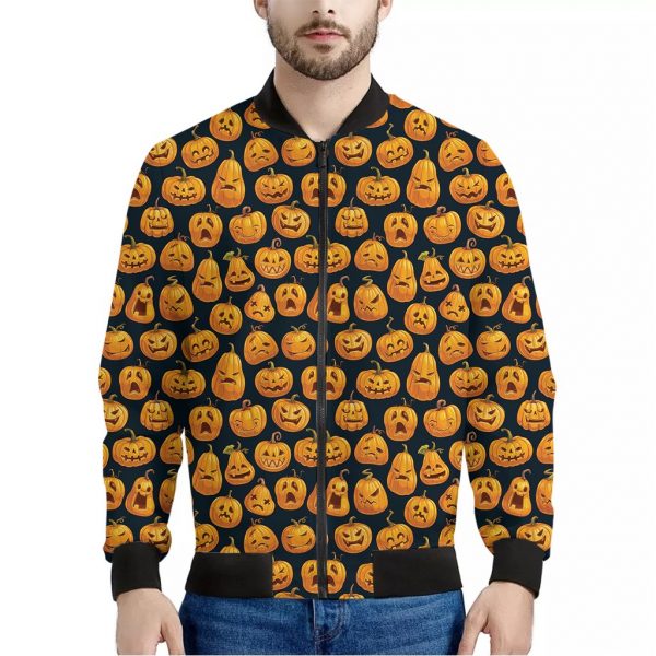 Halloween Pumpkin Jack-O'-Lantern Print Bomber Jacket