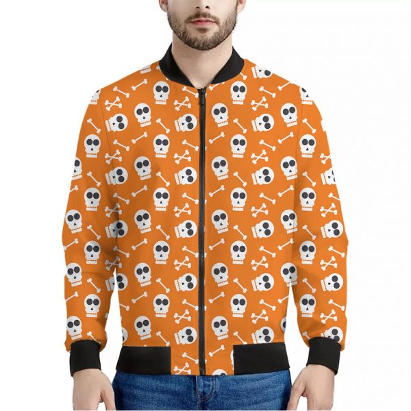 Halloween Skull Pattern Print Bomber Jacket
