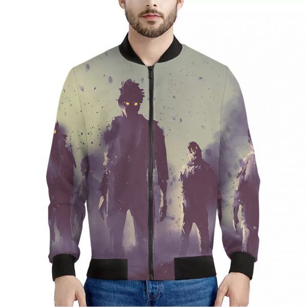 Halloween Zombie Crowd Print Bomber Jacket