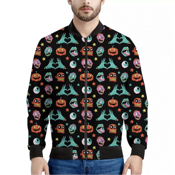 Halloween Zombie Pattern Print Bomber Jacket