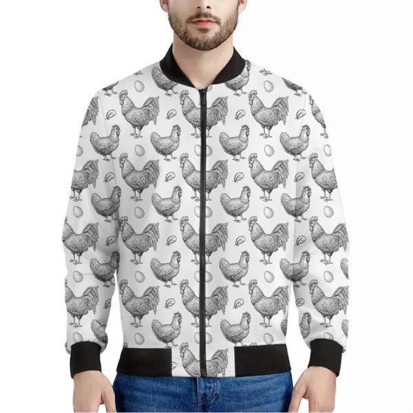 Hand Drawn Chicken Pattern Print Bomber Jacket