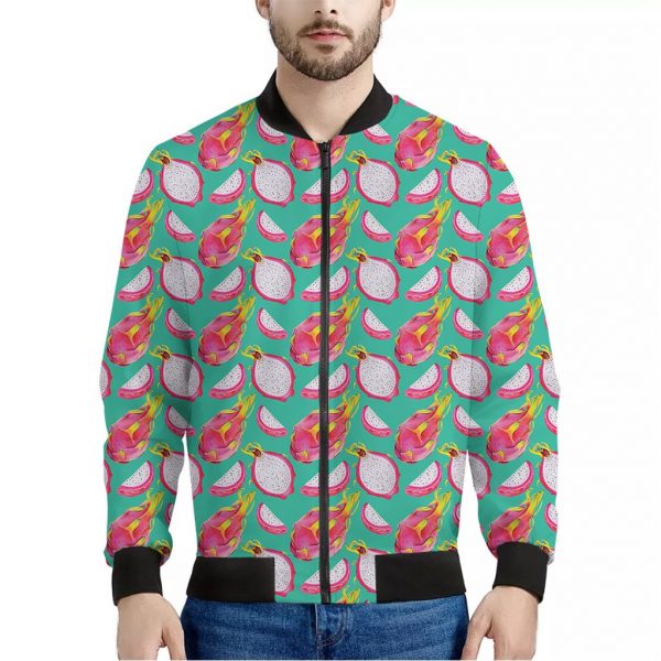 Hand Drawn Dragon Fruit Pattern Print Bomber Jacket