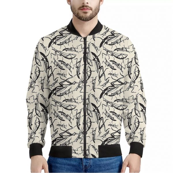 Hand Drawn Mantis Pattern Print Bomber Jacket