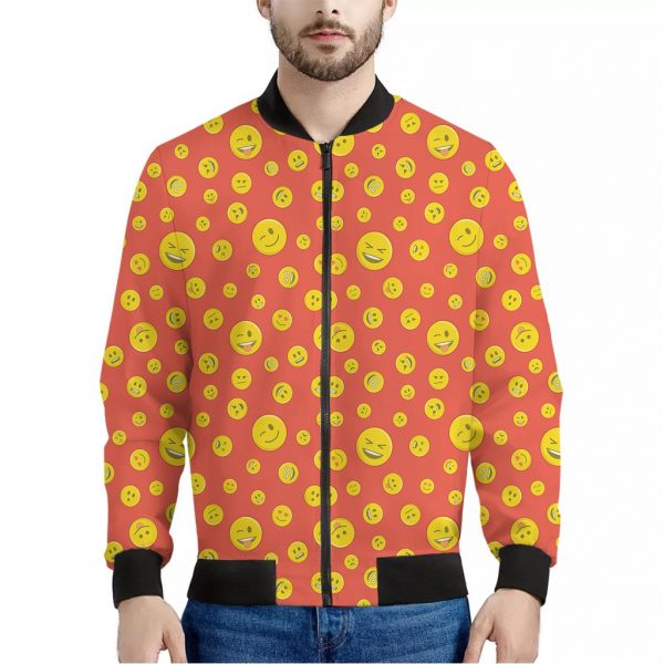 Happy Emoji Pattern Print Bomber Jacket