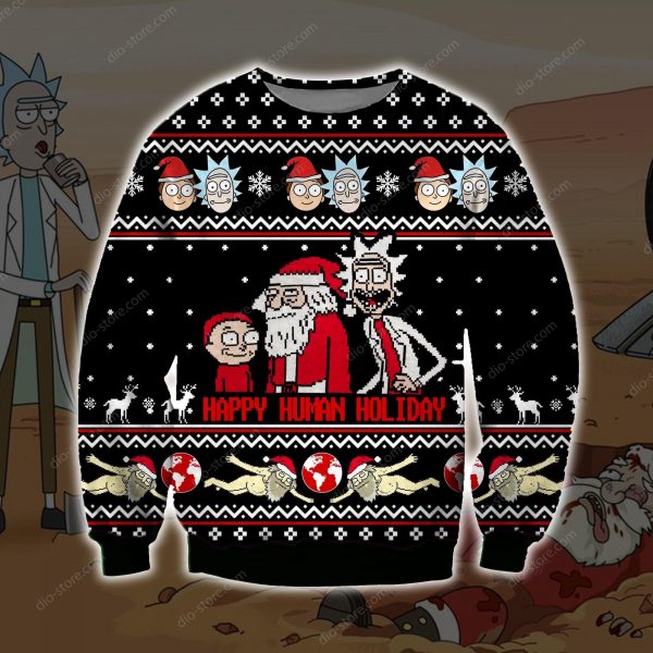 Happy Human Holiday Knitting Pattern 3D Print Ugly Christmas Sweatshirt