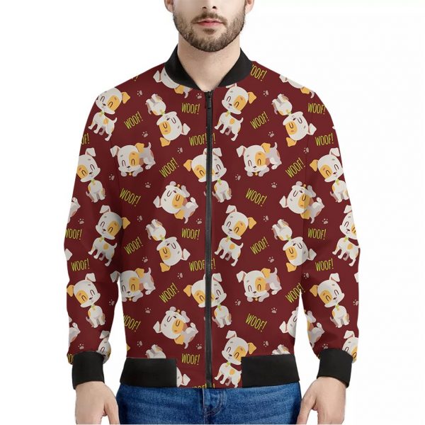 Happy Jack Russell Terrier Pattern Print Bomber Jacket