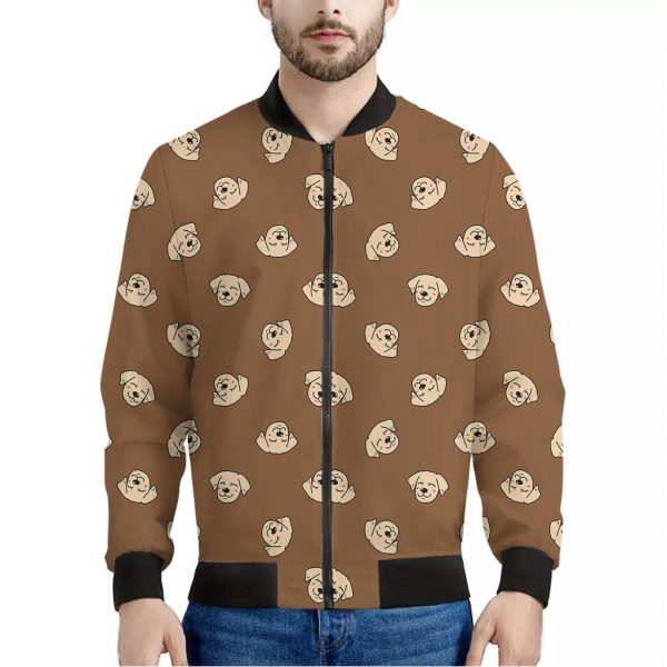 Happy Labrador Retriever Pattern Print Bomber Jacket
