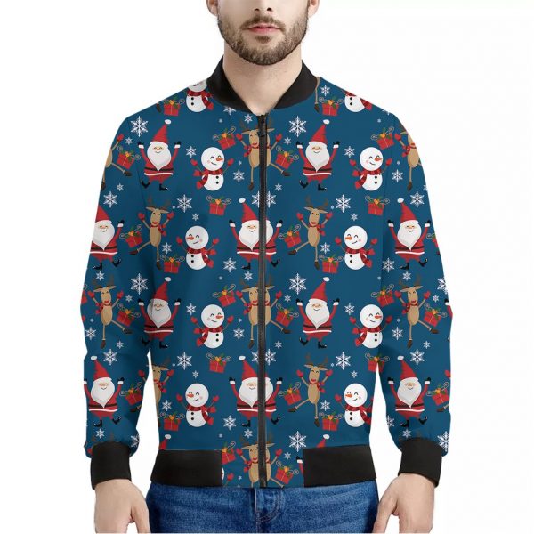 Happy Santa Claus Pattern Print Bomber Jacket