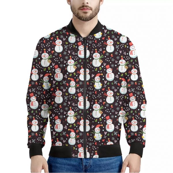 Happy Snowman Pattern Print Bomber Jacket