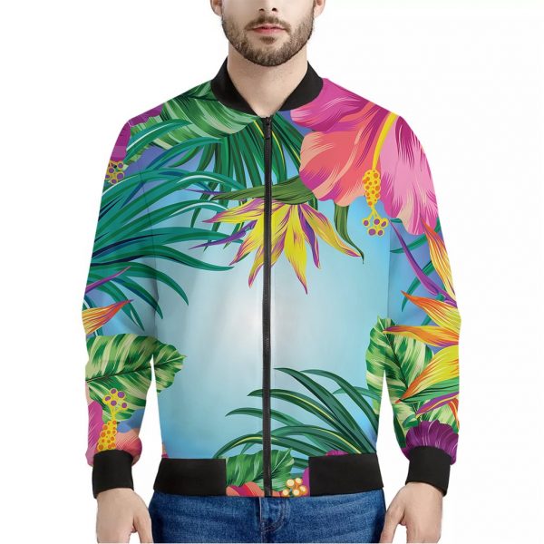 Hawaiian Aloha Flower Print Bomber Jacket