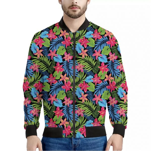 Hawaiian Floral Pattern Print Bomber Jacket