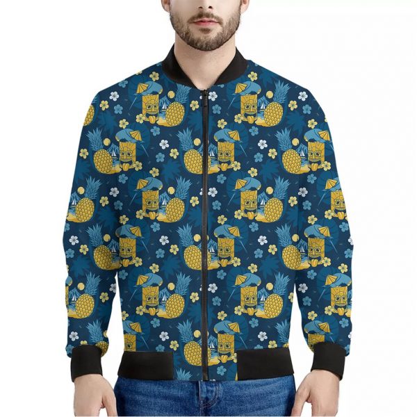 Hawaiian Tiki Pattern Print Bomber Jacket