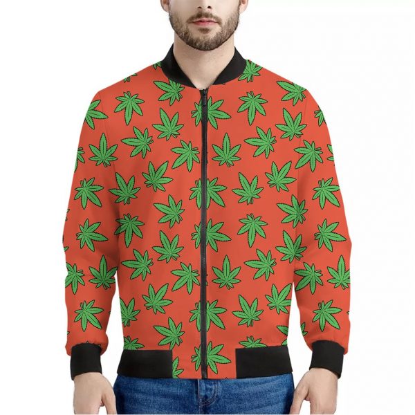 Hemp Leaf Pattern Print Bomber Jacket