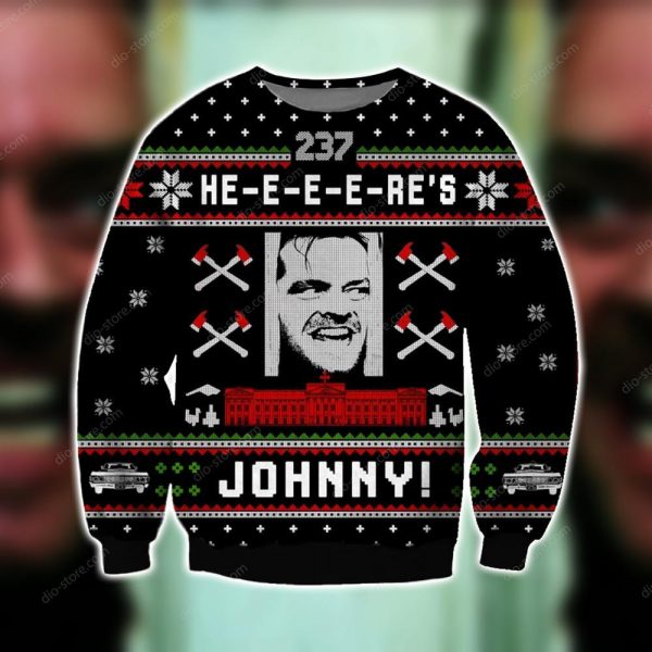 Here'S Johnny Knitting Pattern 3D Print Ugly Christmas Sweatshirt