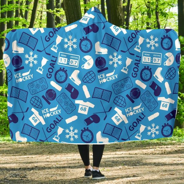 Hockey Print Pattern Hooded Blanket Cloak Blanket
