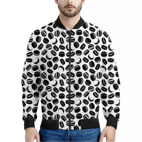 Hockey Puck Pattern Print Bomber Jacket