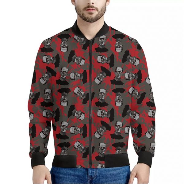 Horror Frankenstein Pattern Print Bomber Jacket