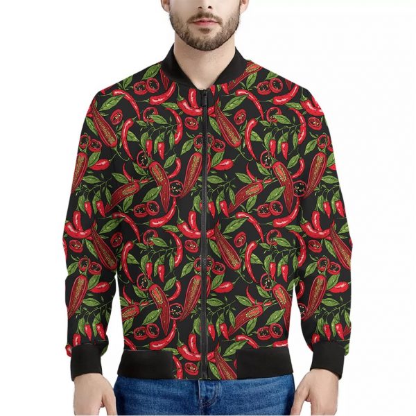 Hot Chili Peppers Pattern Print Bomber Jacket
