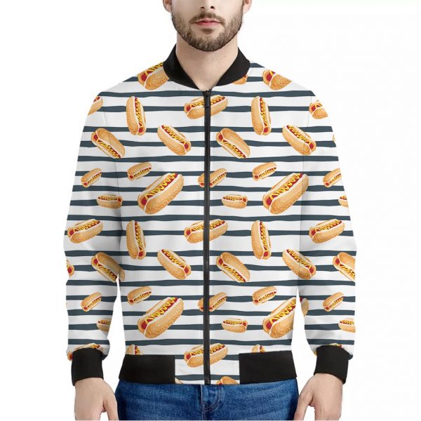 Hot Dog Striped Pattern Print Bomber Jacket