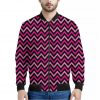 Hot Pink And Black Chevron Pattern Print Bomber Jacket