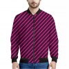 Hot Pink Black And Blue Stripes Print Bomber Jacket
