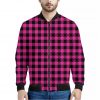 Hot Pink Buffalo Plaid Print Bomber Jacket