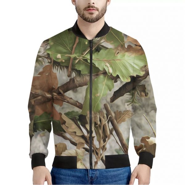 Hunting Camouflage Pattern Print Bomber Jacket
