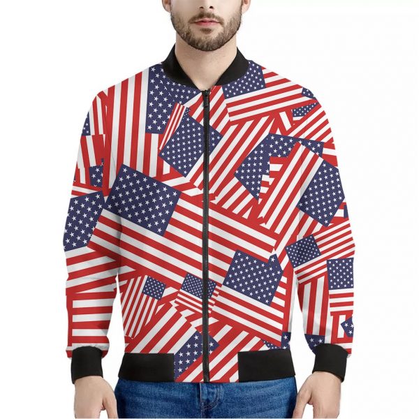Independence Day USA Flag Pattern Print Bomber Jacket