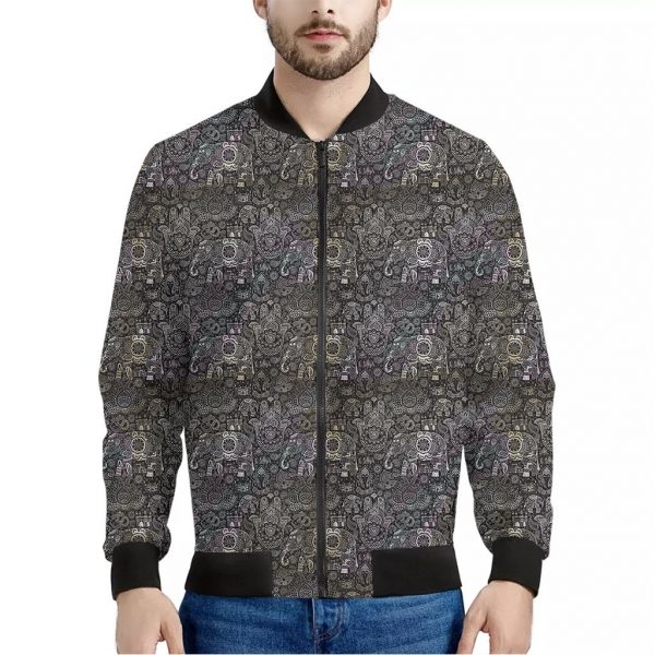 Indian Boho Elephant Pattern Print Bomber Jacket