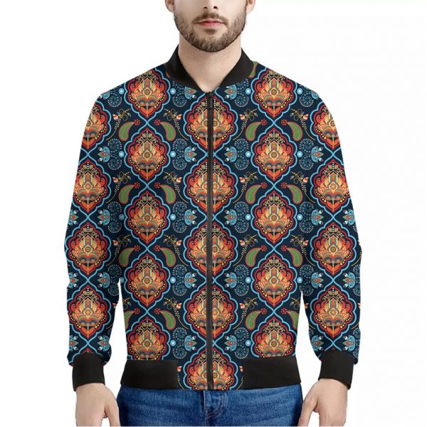 Indian Floral Paisley Pattern Print Bomber Jacket