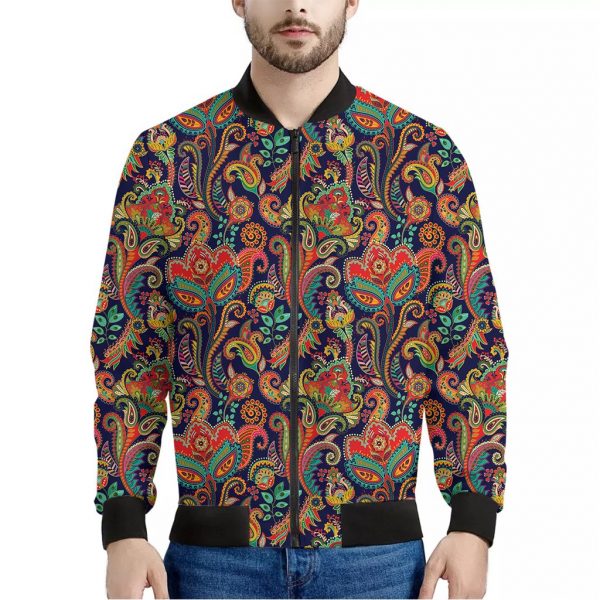 Indian Paisley Pattern Print Bomber Jacket