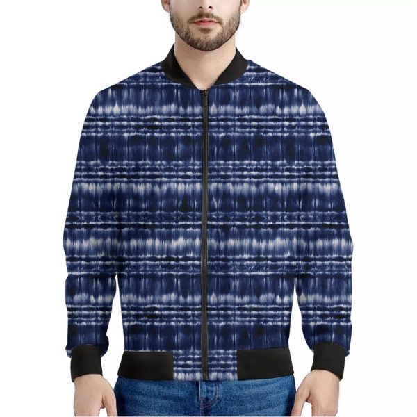 Indigo Dye Shibori Print Bomber Jacket
