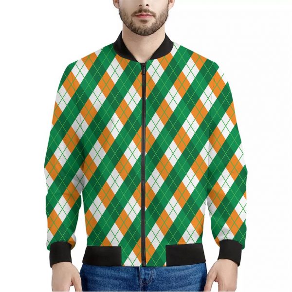 Irish Argyle Pattern Print Bomber Jacket