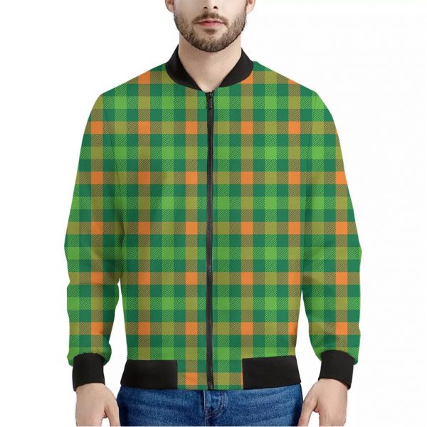 Irish Buffalo Check Pattern Print Bomber Jacket
