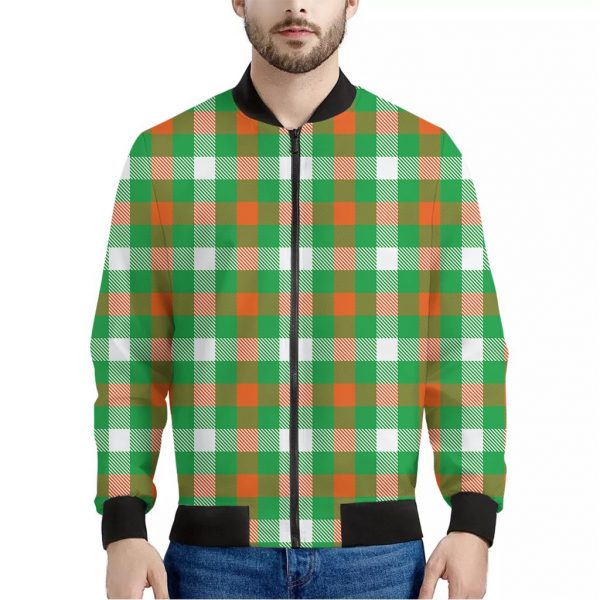 Irish Checkered St. Patrick's Day Print Bomber Jacket