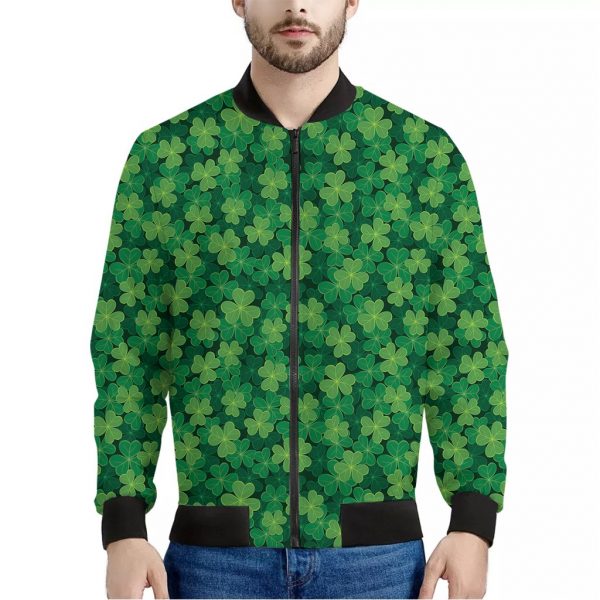 Irish Clover Saint Patrick's Day Print Bomber Jacket