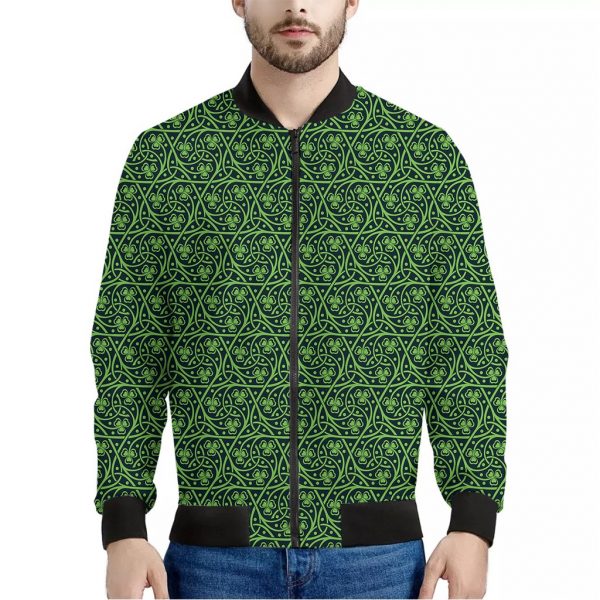 Irish Shamrock Pattern Print Bomber Jacket
