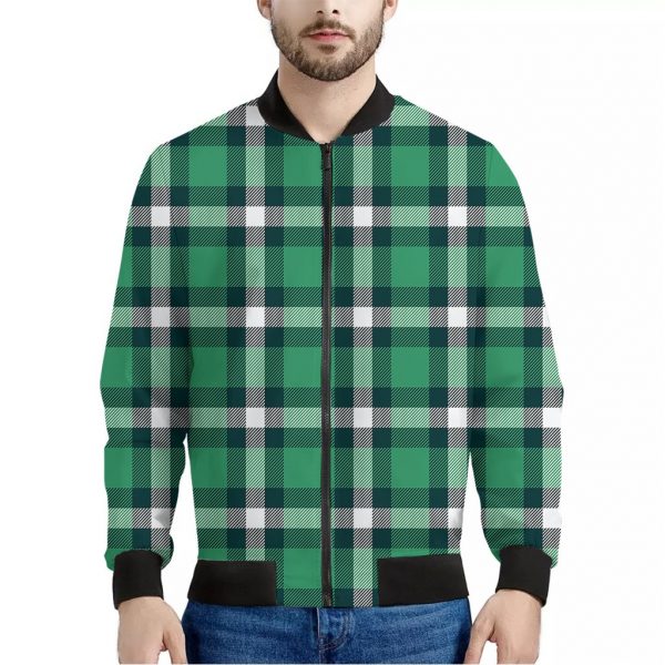 Irish St. Patrick's Day Plaid Print Bomber Jacket