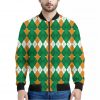 Irish Themed Argyle Pattern Print Bomber Jacket