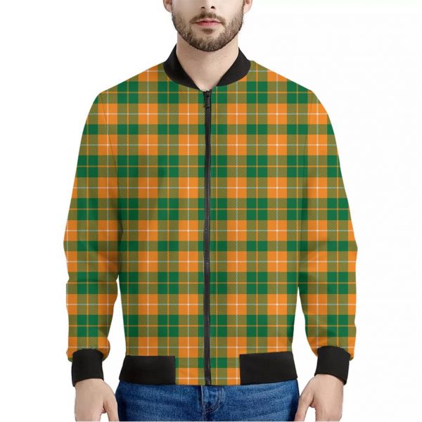 Irish Themed Plaid Pattern Print Bomber Jacket