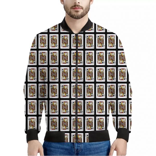 Jack Of Clubs Playing Card Pattern Print Bomber Jacket