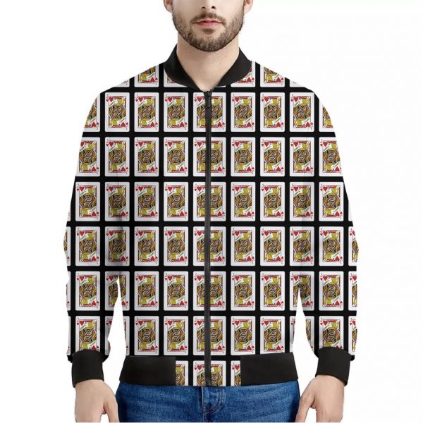 Jack Of Hearts Playing Card Pattern Print Bomber Jacket