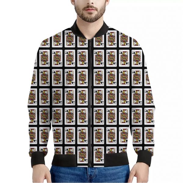 Jack Of Spades Playing Card Pattern Print Bomber Jacket